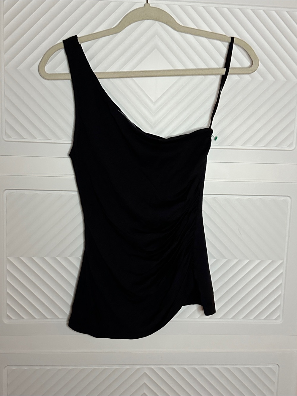Velvet Black Asymmetric Draped Off Shoulder Top